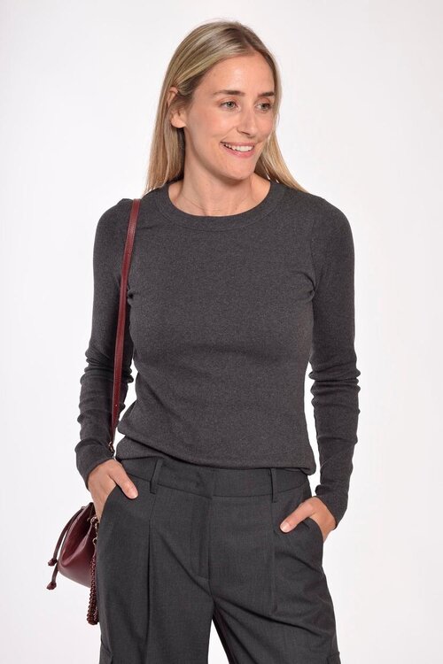 Neeve Dunkelgraues Rippen-Langarmshirt