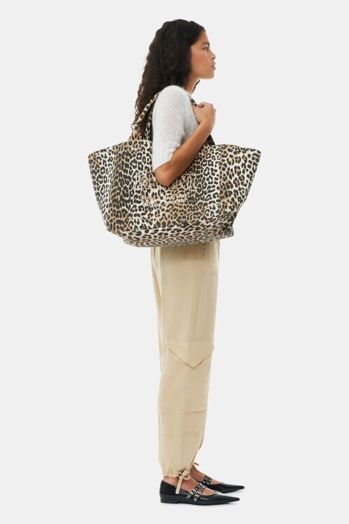 Ganni Leoparden-Leinwandtasche Leopard