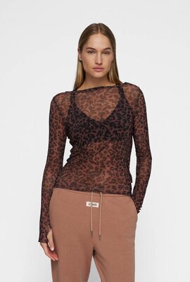 10Days Dunkles Fudge-Netz Langarmshirt Leopard