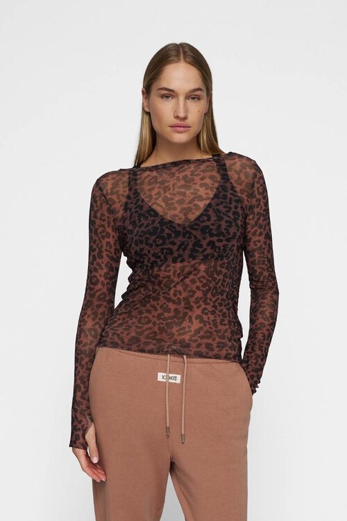 10Days Dunkles Fudge-Netz Langarmshirt Leopard