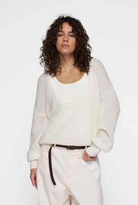 10Days Ecru tief ausgeschnittener Strickpullover