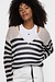 10Days Ecru/Schwarz V-Ausschnitt Strickpullover Streifen