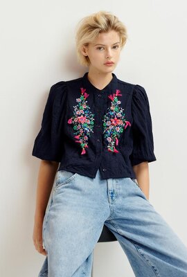 Essentiel Antwerp Dunkelblaue verzierte Bluse