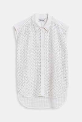 Essentiel Antwerp Weiße Pailletten-Mesh-Bluse