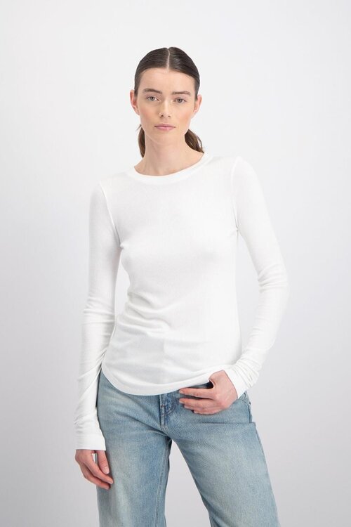 Neeve Weißes Rippen-Langarmshirt
