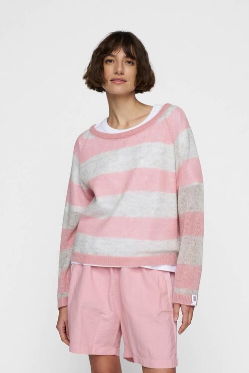 10Days Raspberry/grauer dünner Strickpullover