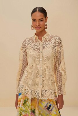 Farm Rio Beige Bluse Broderie