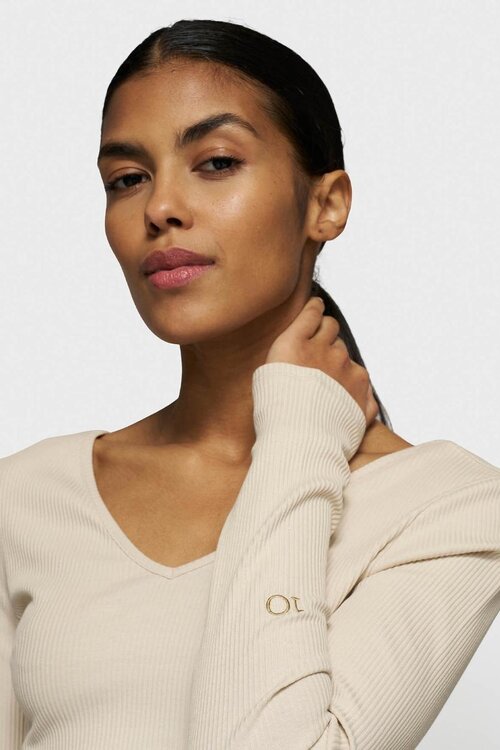 10Days Leichtes erdfarbenes V-Ausschnitt Langarm-Ballettoberteil