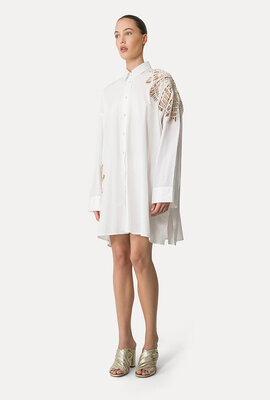 Forte_Forte Off White Stickerei Minikleid