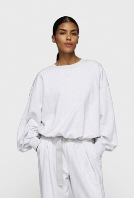 10Days Weiß-grauer Melange-Faltenpullover mit Rückendruck