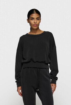 10Days Schwarzer weicher Scuba-Cropped-Pullover