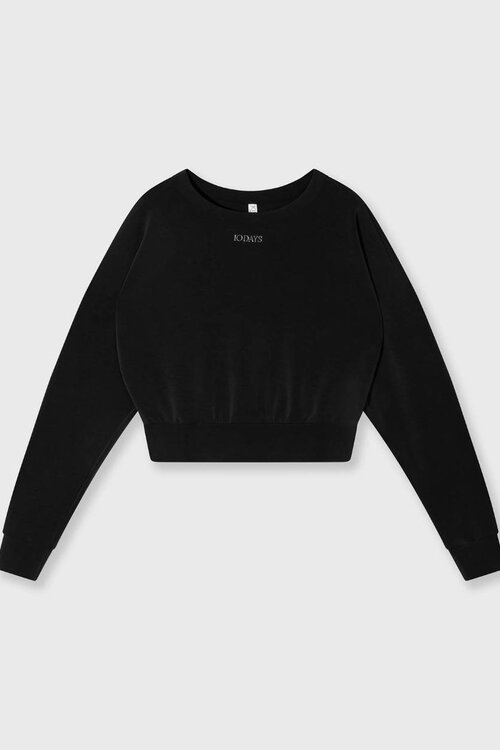 10Days Schwarzer weicher Scuba-Cropped-Pullover