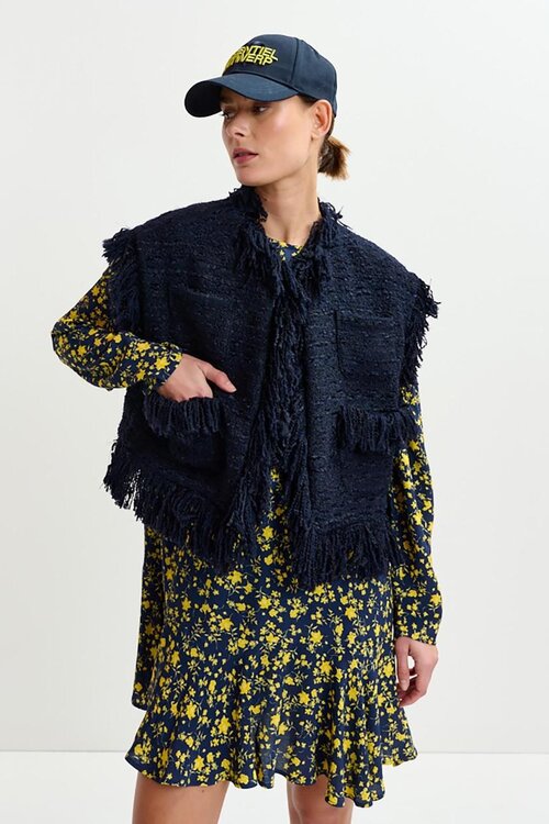 Essentiel Antwerp Marineblaue Weste mit Fransen