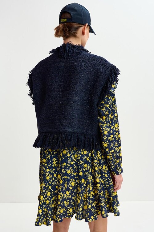 Essentiel Antwerp Marineblaue Weste mit Fransen