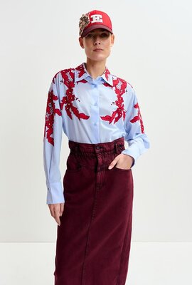 Essentiel Antwerp Hellblaue bestickte Bluse