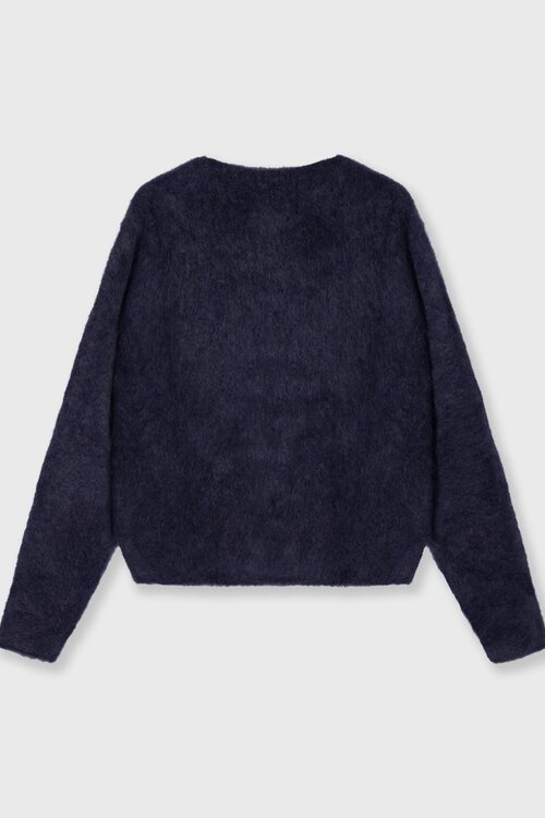 10Days Dunkelblauer, kurz geschnittener, flauschiger Strickpullover