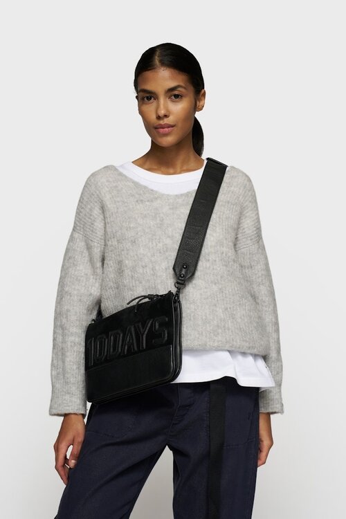 10Days Schwarze Leder-Doppel-Mini-Tasche