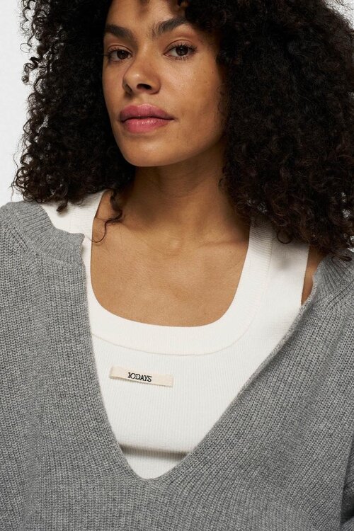 10Days Light Grey Melee V-Ausschnitt Strickpullover Kaschmir