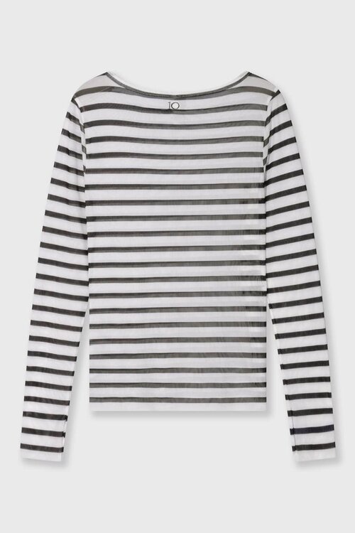 10Days Ecru/Schwarz Mesh-T-Shirt Streifen