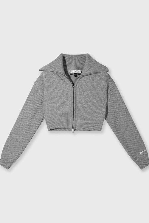 10Days Hellgraue Melee-Strickjacke mit Reißverschluss im Cropped-Stil