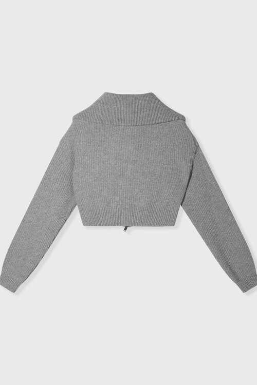 10Days Hellgraue Melee-Strickjacke mit Reißverschluss im Cropped-Stil