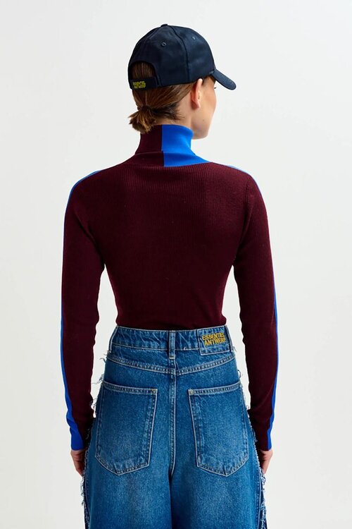 Essentiel Antwerp Bordeaux Bicolour fitted Pullover