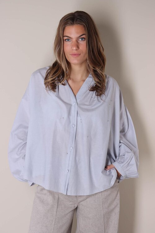 Forte_Forte Hellblau Bluse Strass