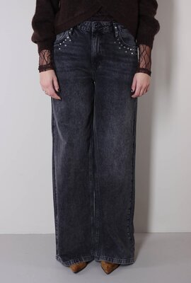 Co'couture Dunkelgraue Vicky Stud Wide Jeans