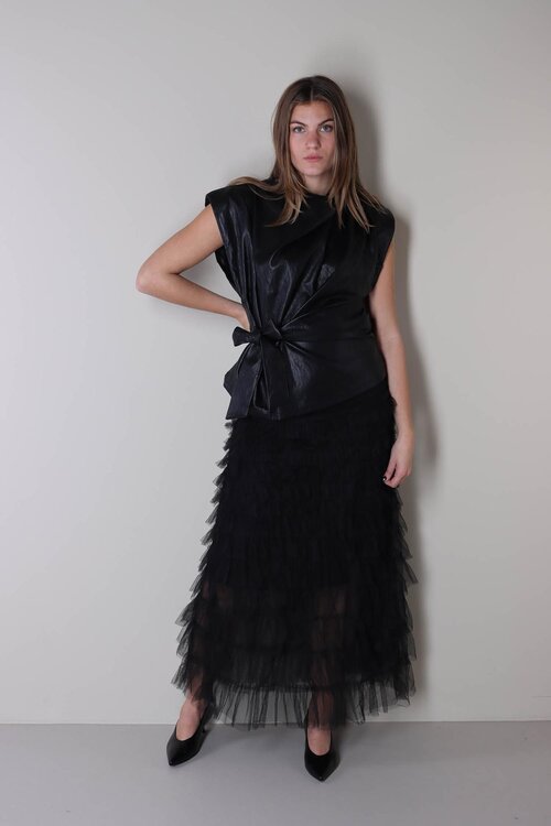 Co'couture Schwarzes Gitt Faltenoberteil