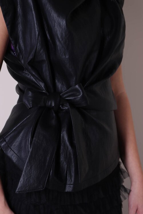 Co'couture Schwarzes Gitt Faltenoberteil