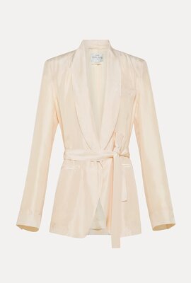 Forte_Forte Elfenbeinfarbener Seidenblazer mit Gürtel