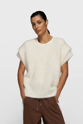 10Days Ärmelloser Strickpullover in Ecru