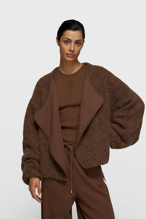 10Days Dunkle Trüffel flauschige haarige Strickbomberjacke