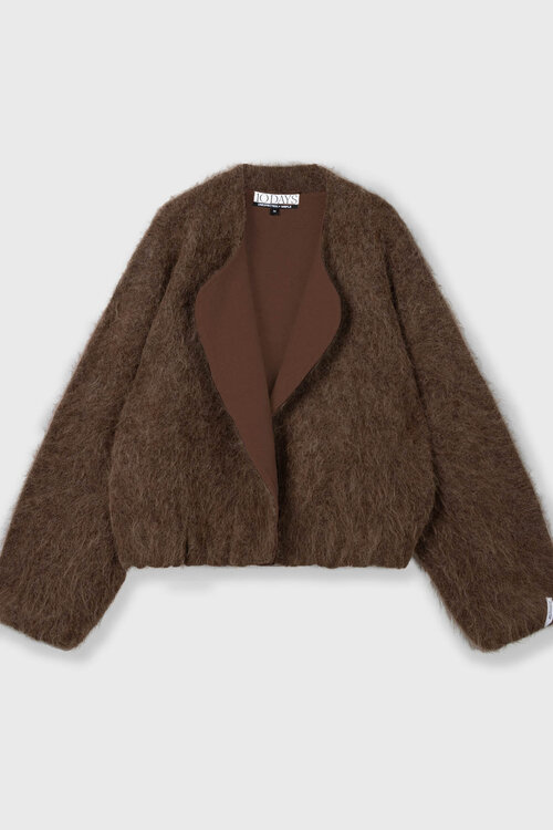 10Days Dunkle Trüffel flauschige haarige Strickbomberjacke