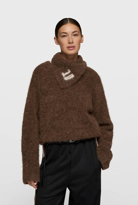 10Days Dunkler Trüffel haariger Strickpullover Falten