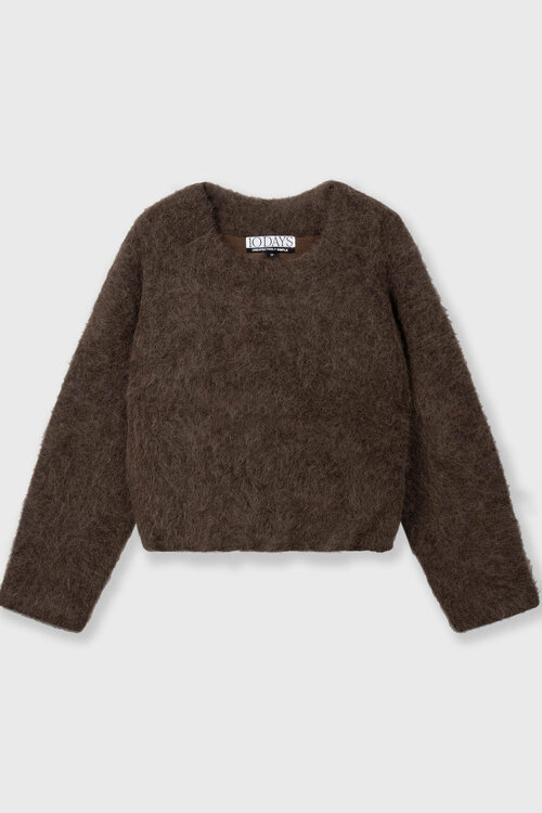 10Days Dunkler Trüffel haariger Strickpullover Falten