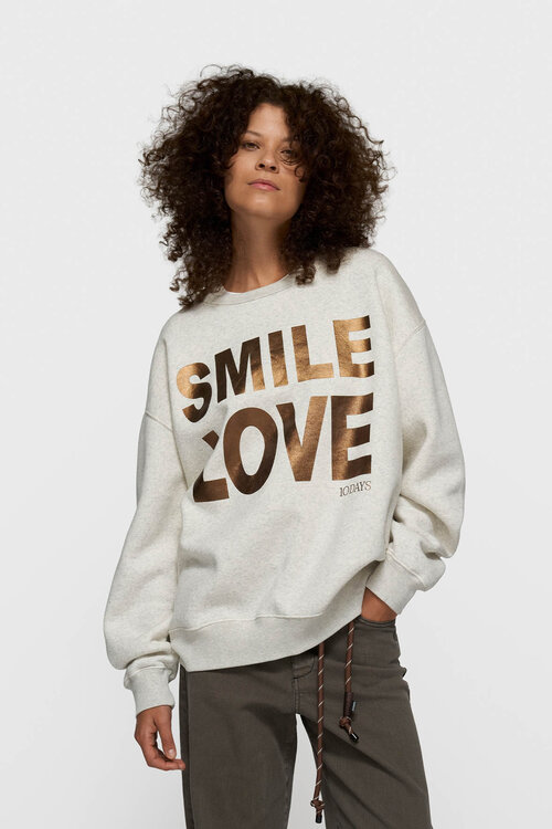 10Days Soft White Statement Pullover Lächeln Liebe