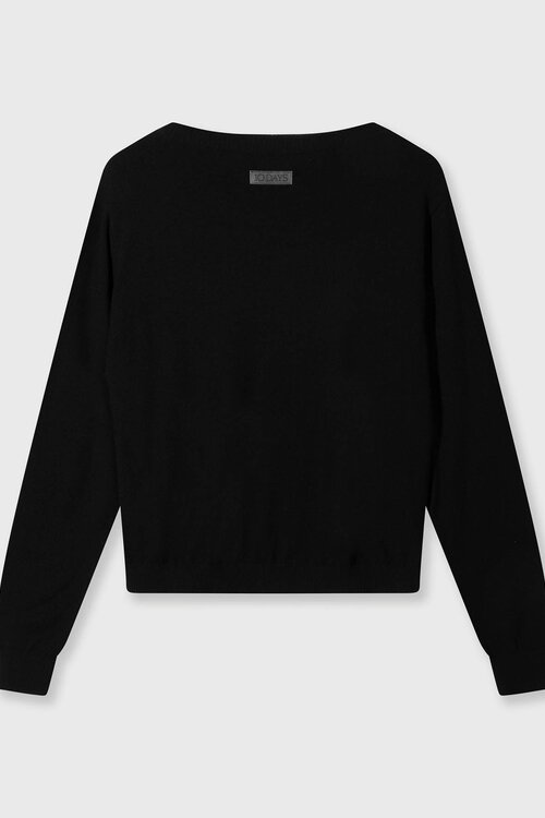 10Days Schwarzer Strickpullover mit tiefem Ausschnitt