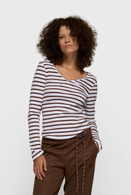 10Days ecru/braun V-Ausschnitt Ballettoberteil Streifen