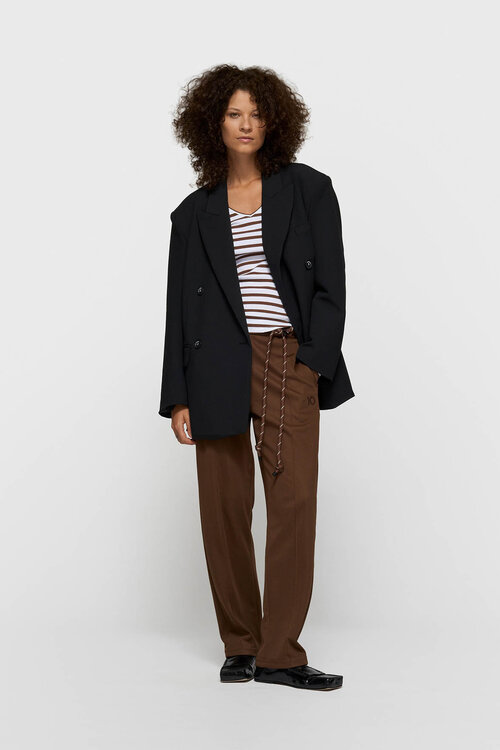 10Days ecru/braun V-Ausschnitt Ballettoberteil Streifen