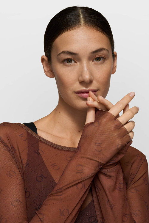 10Days Dunkle Trüffel Mesh Langarm-Monogramm