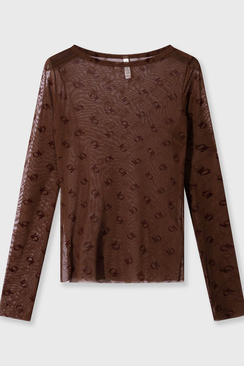 10Days Dunkle Trüffel Mesh Langarm-Monogramm