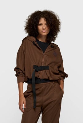 10Days Dunkle Trüffel Kapuzenjacke mit Reißverschluss und Gürtel