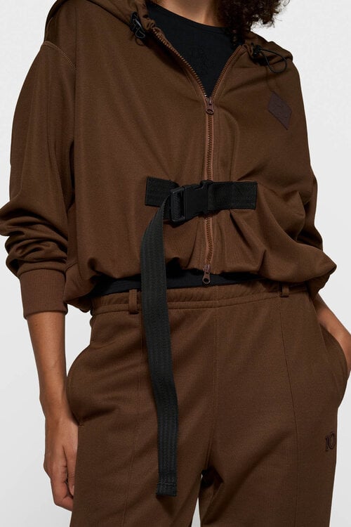 10Days Dunkle Trüffel Kapuzenjacke mit Reißverschluss und Gürtel