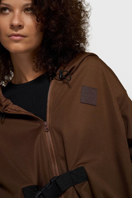 10Days Dunkle Trüffel Kapuzenjacke mit Reißverschluss und Gürtel