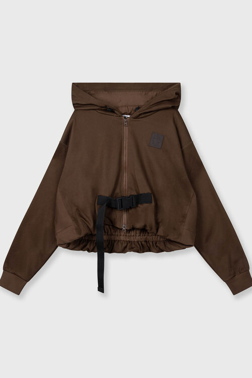 10Days Dunkle Trüffel Kapuzenjacke mit Reißverschluss und Gürtel