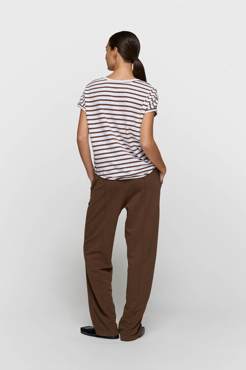 10Days Weiß/dunkel Trüffel V-Ausschnitt T-Shirt Streifen