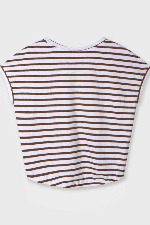 10Days Weiß/dunkel Trüffel V-Ausschnitt T-Shirt Streifen