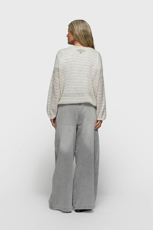 10Days Grauer Melange/Ecru dünner V-Ausschnitt Strickpullover