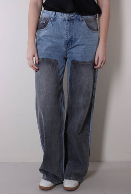 Haute L'Amitie Blaue Denim-Zweifarbige Patch-Jeans